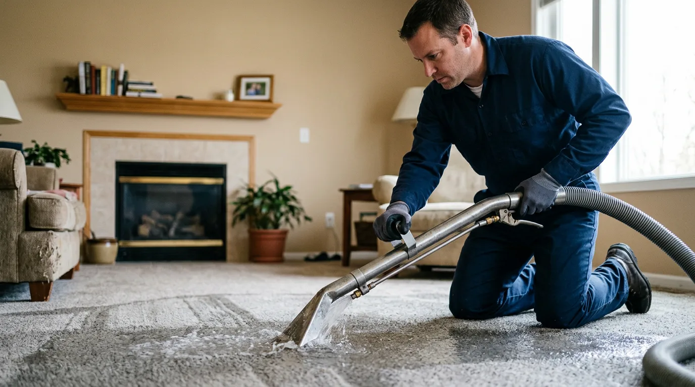 Water damage restoration technician working near Hoisington, KS